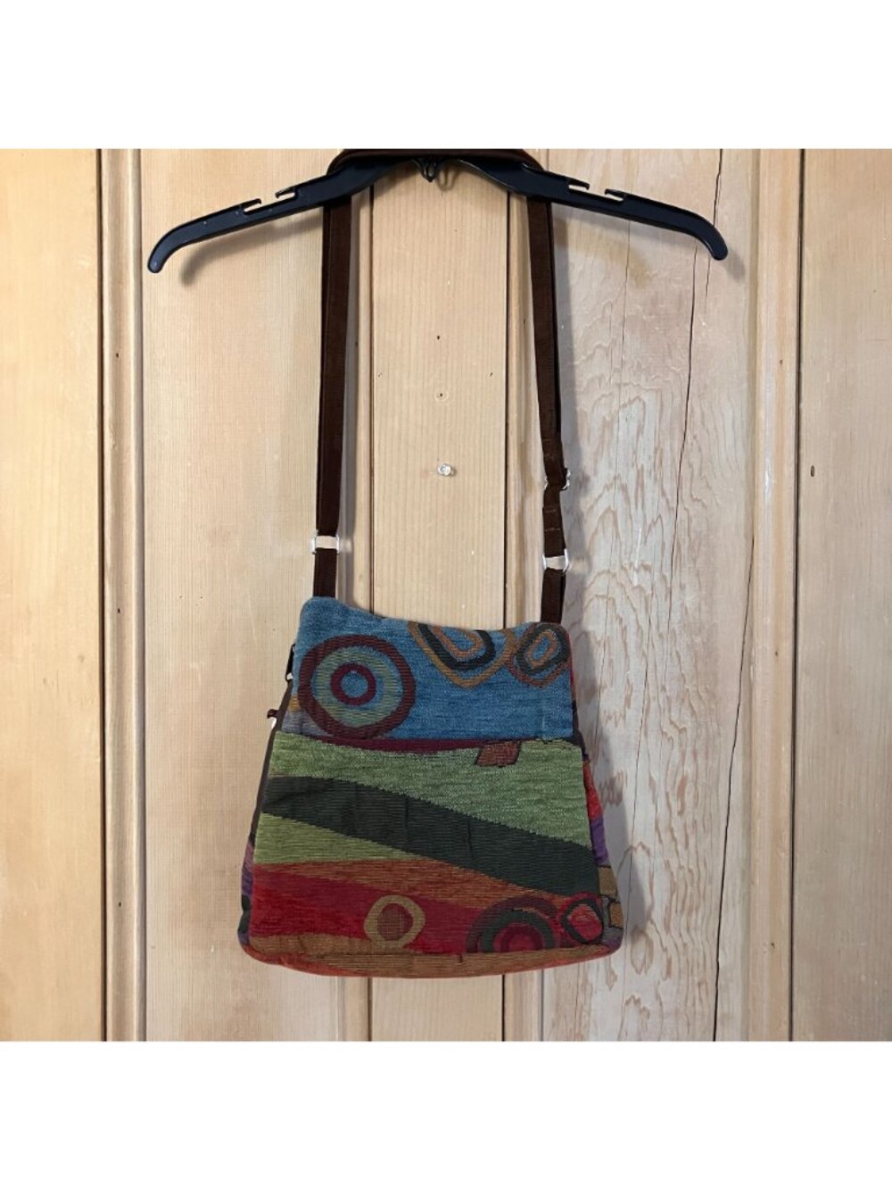 Erda Womens Vintage 90s Patchwork Leather USA Crossbody Bag Small Brown AN EXC - Picture 2 of 12